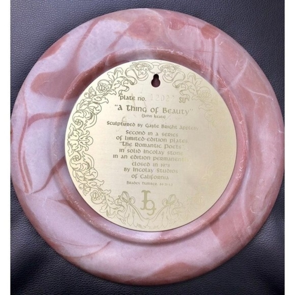 Incolay Stone A Thing of Beauty Plate 1978 Gayle Bright Appleby Romantic Poets - Picture 2 of 2